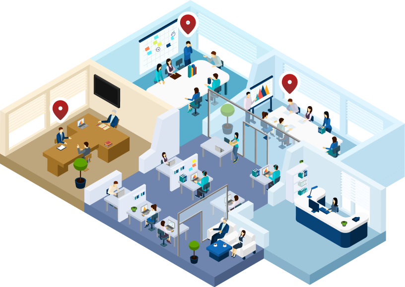 Indoor navigation isometric office illustration